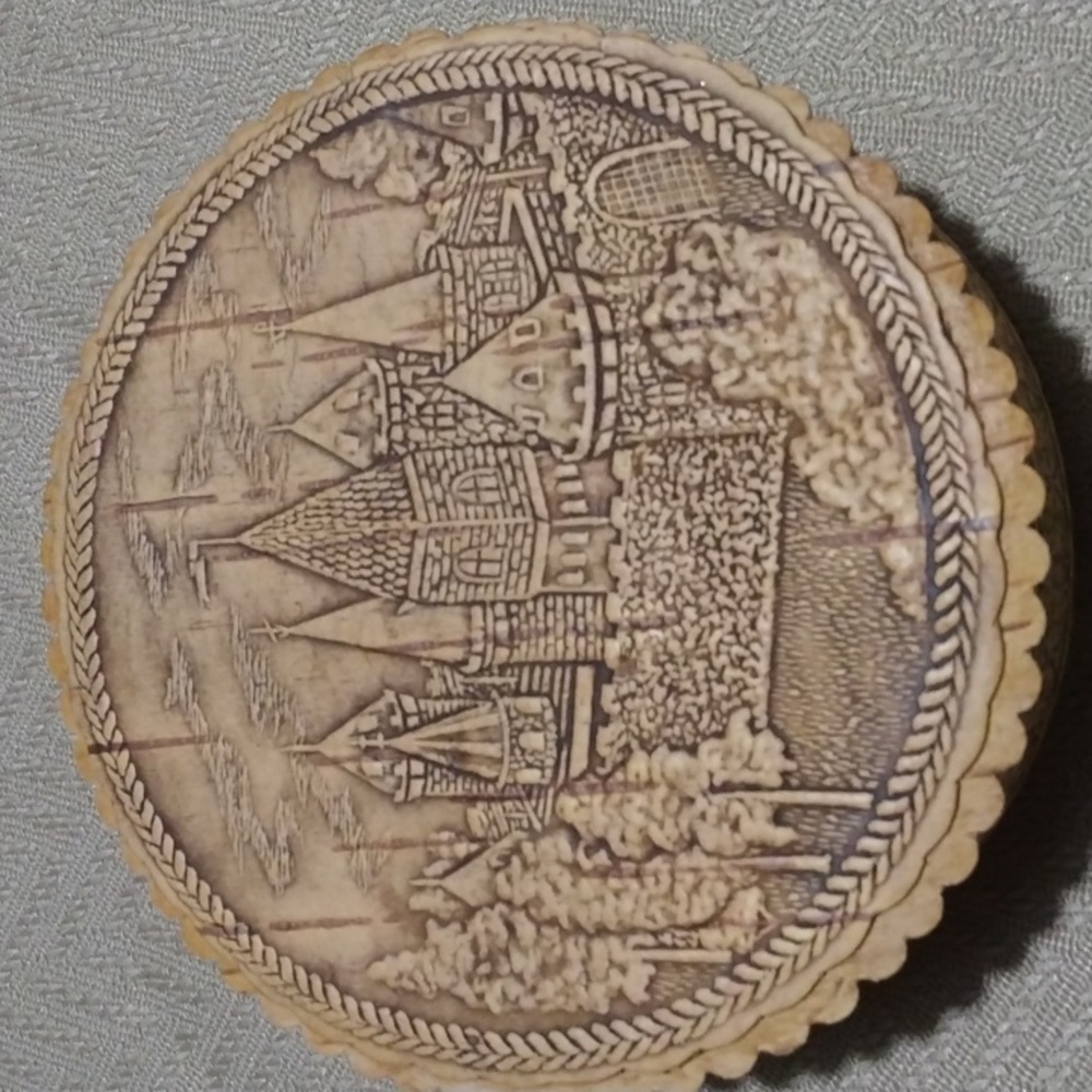Handmade Castle Design Birch Bark Trinket Box